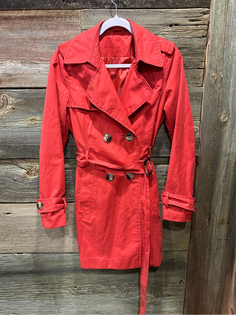 Classic Coral Red Trench Coat Belted Size IT 44 / US 8 United Colors of Benetton